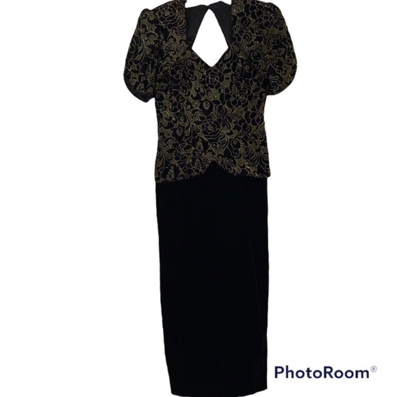 Black Velvet Maxi Dress Prom Scott McClintock Gown - Picture 1 of 6